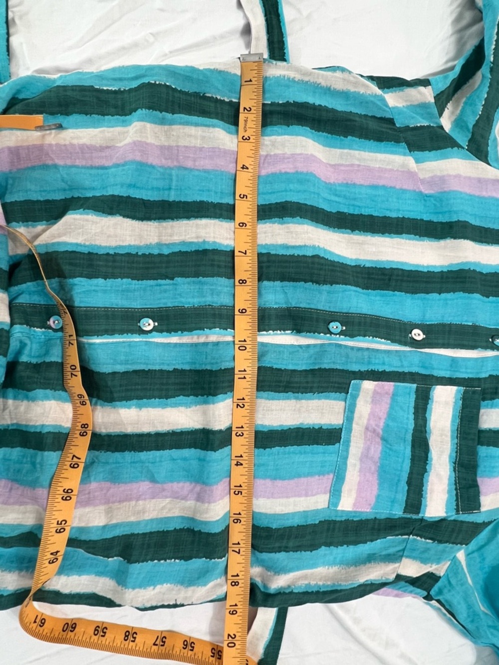 FRNCH Paris Striped Belted Maxi Midi Shirt Dress Puff Sleeve M - Picture 9 of 11
